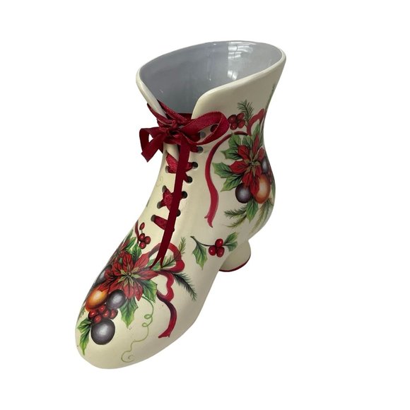 FOLK NORDIC Victorian Christmas Lace Up Floral Holiday Ceramic Boots Decor 6.5" - Picture 12 of 16